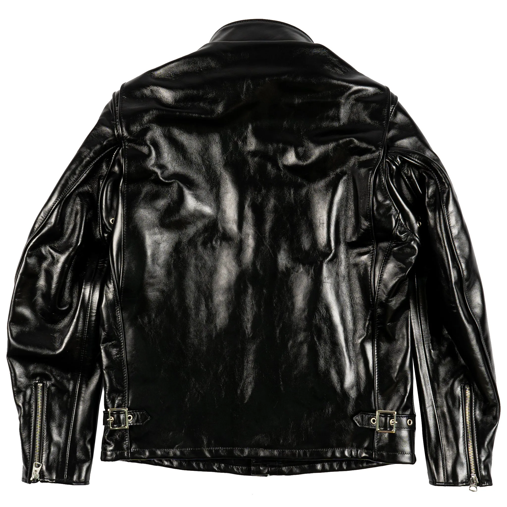 641HH - Racer Black Leather Motorcycle Jacket in Horsehide - Black