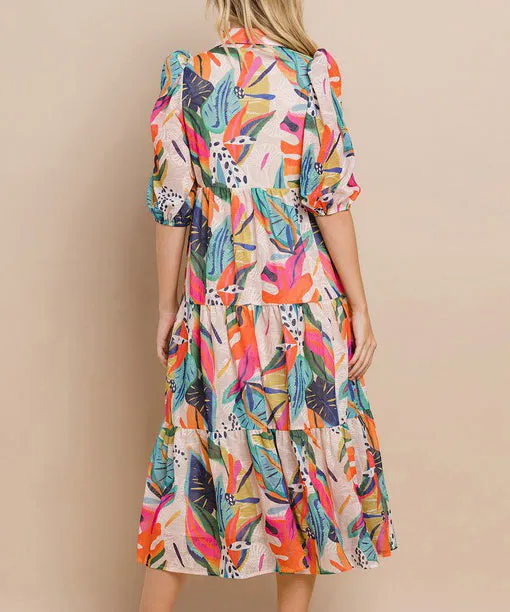 Abstract Print Button Up Dress - Multi