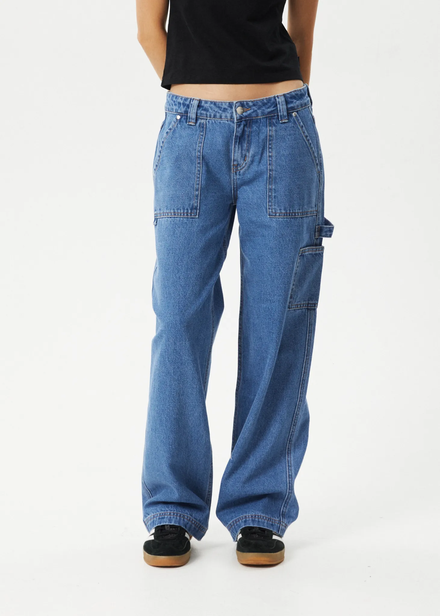 AFENDS Womens Lexi - Low Rise Carpenter Jeans - Worn Blue