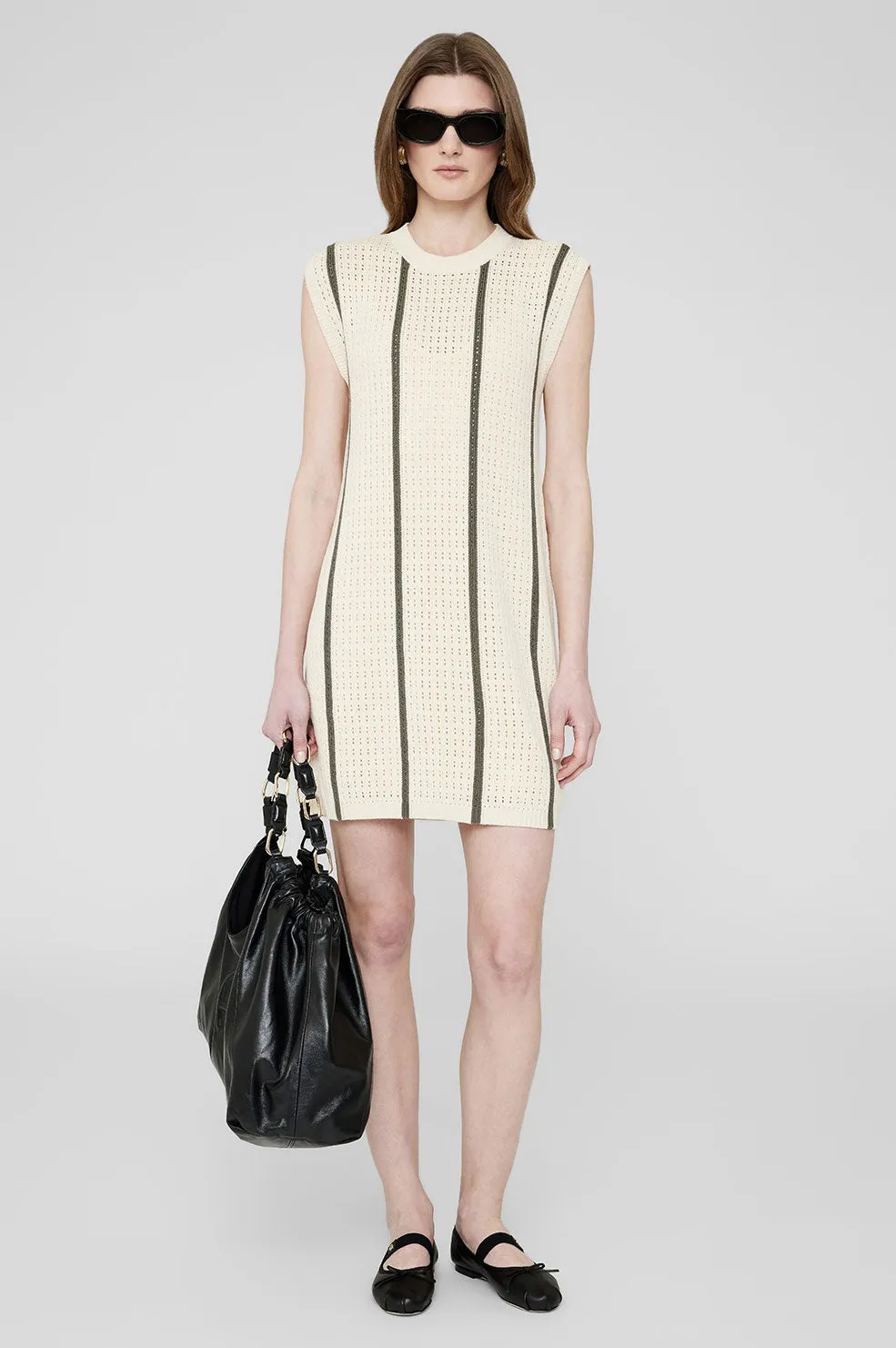 Anine Bing Laine Dress in Ivory/Army Green Stripe