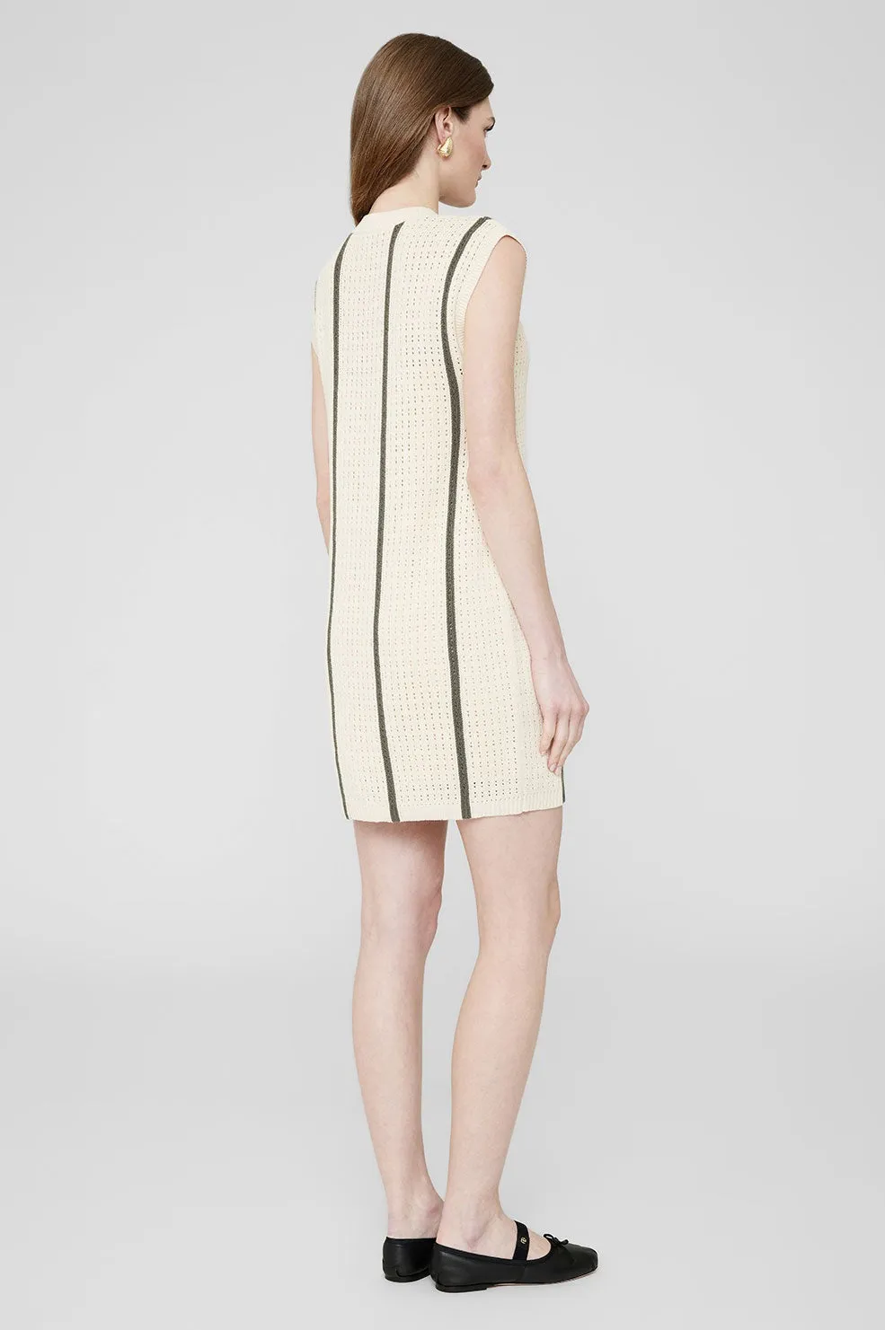 Anine Bing Laine Dress in Ivory/Army Green Stripe