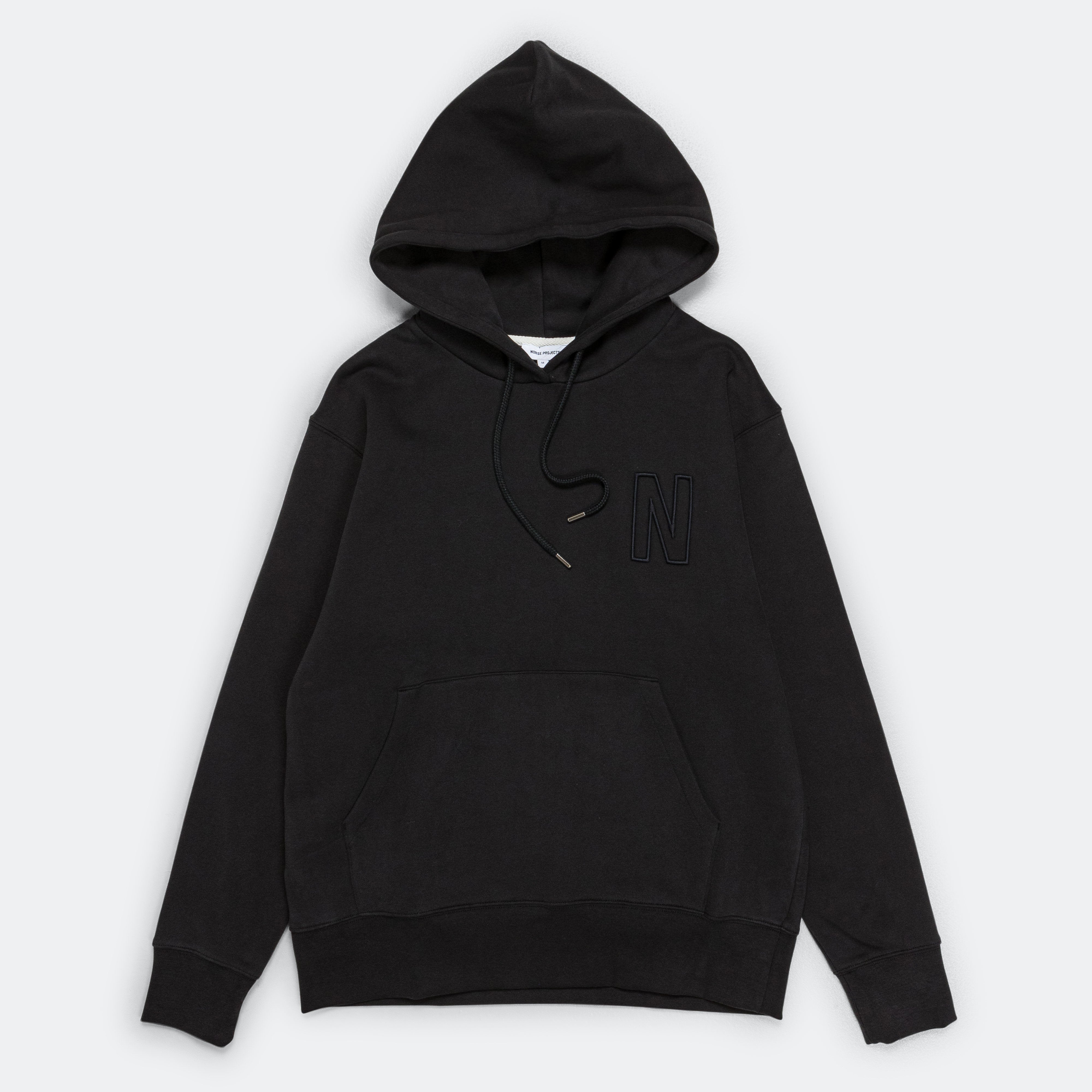 Arne Relaxed Organic Brushed Fleece N Logo Hoodie - Black