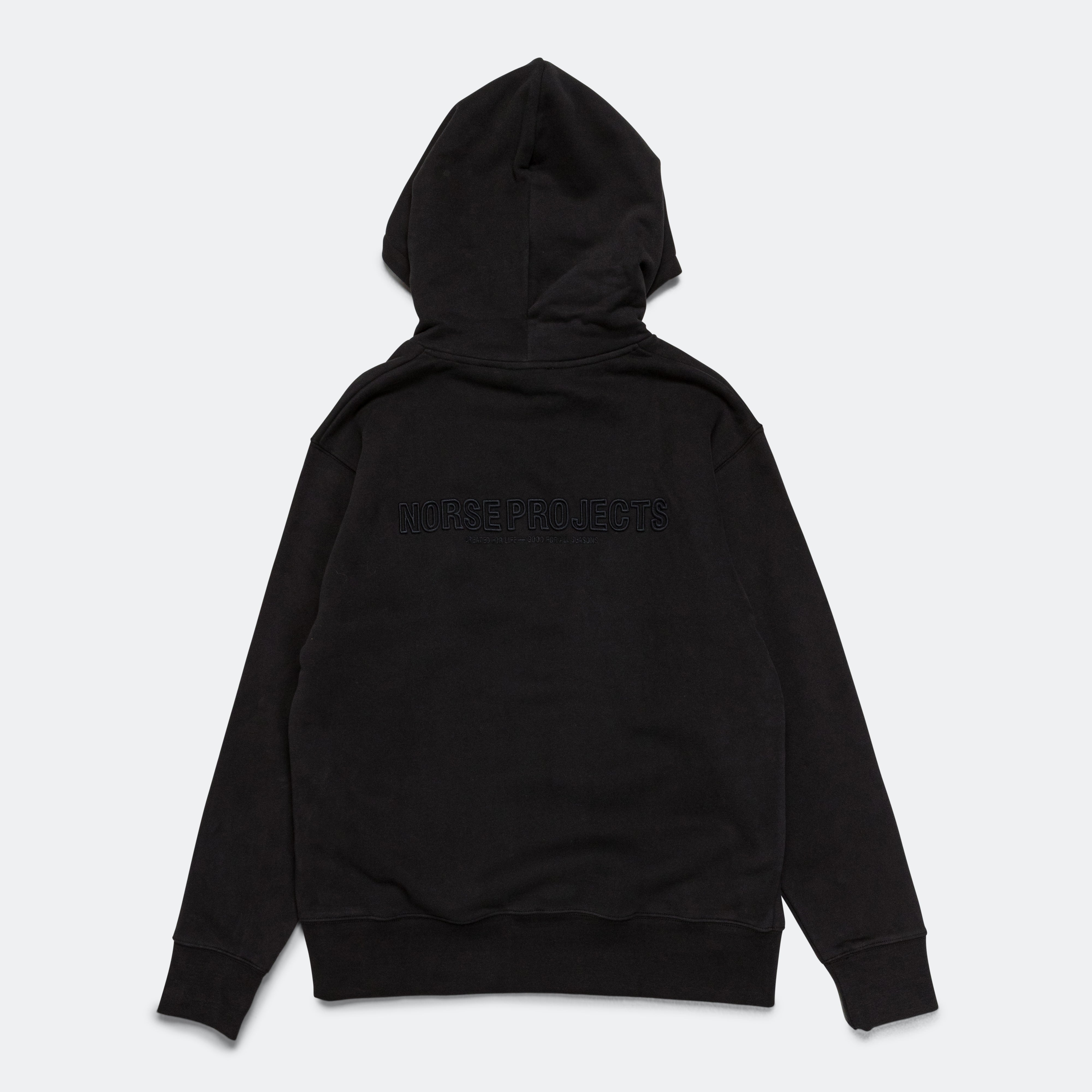 Arne Relaxed Organic Brushed Fleece N Logo Hoodie - Black