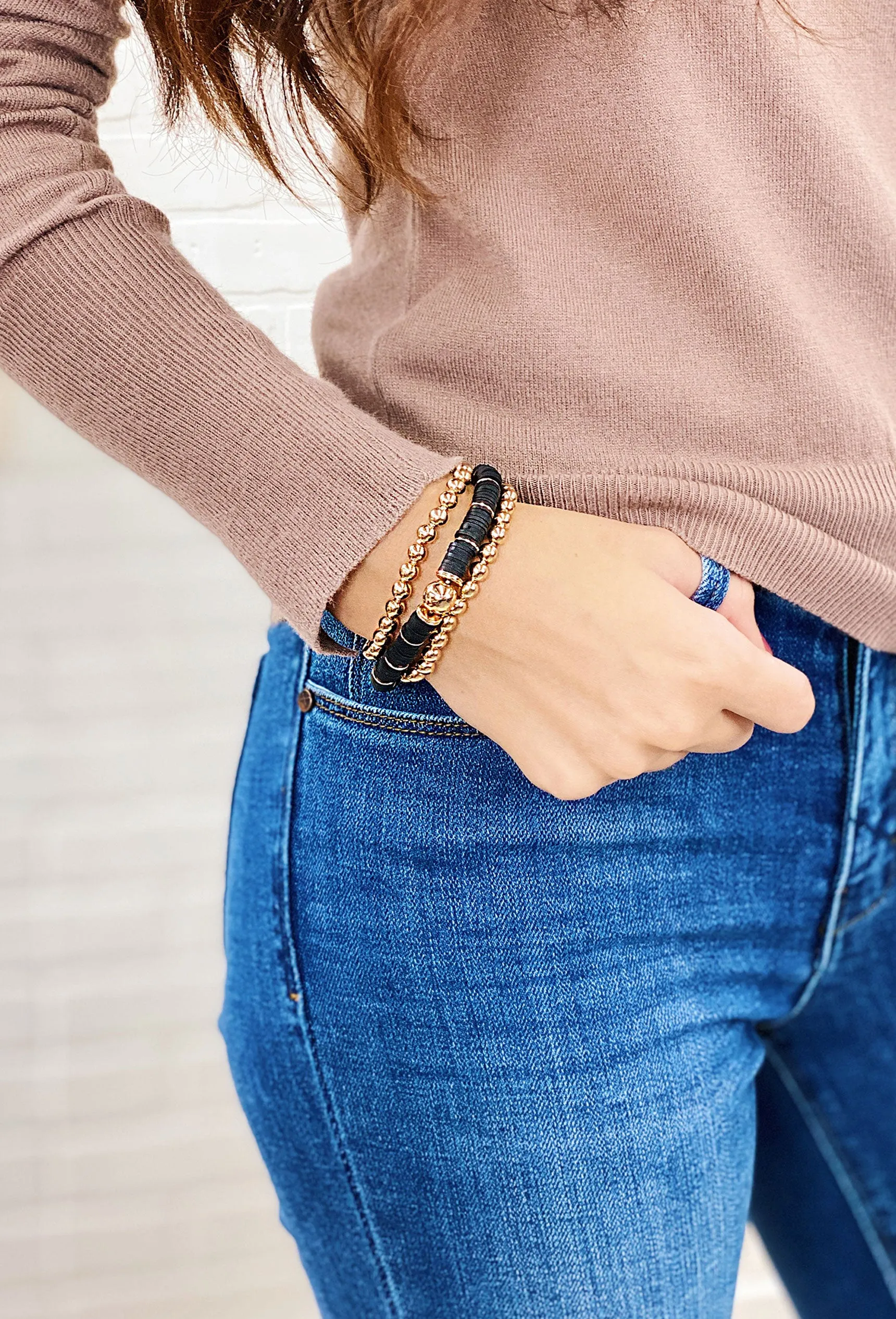 Black Bead & Ball Bracelet Set