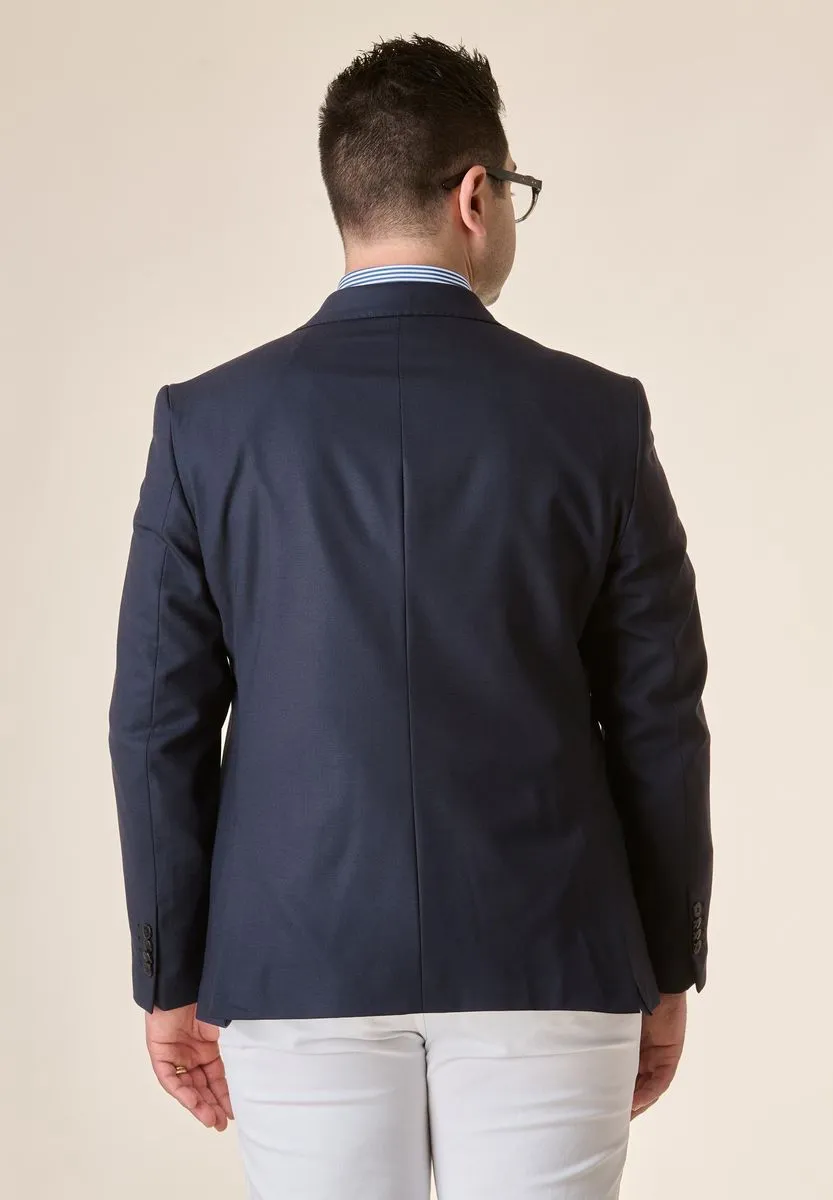 Blazer blu lana stretch foderato comfort corto