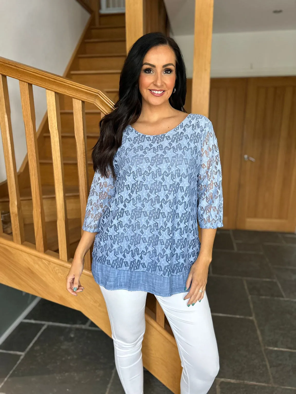 Blue Multi Star Layered Lace Top Sarah