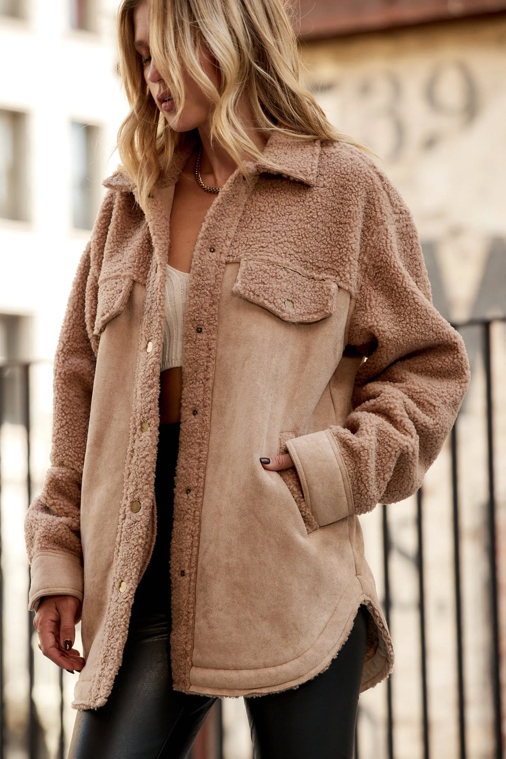 Bobbi Tan Suede Sherpa Jacket