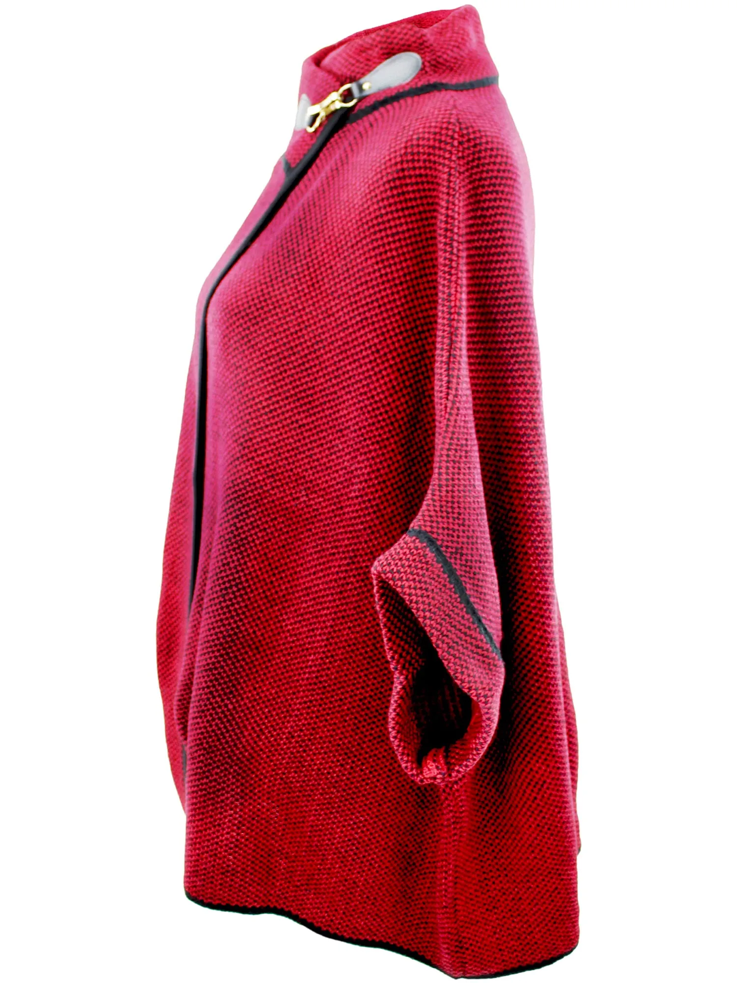 Burgundy and Black Poncho Style Jacket With Toggle Closure