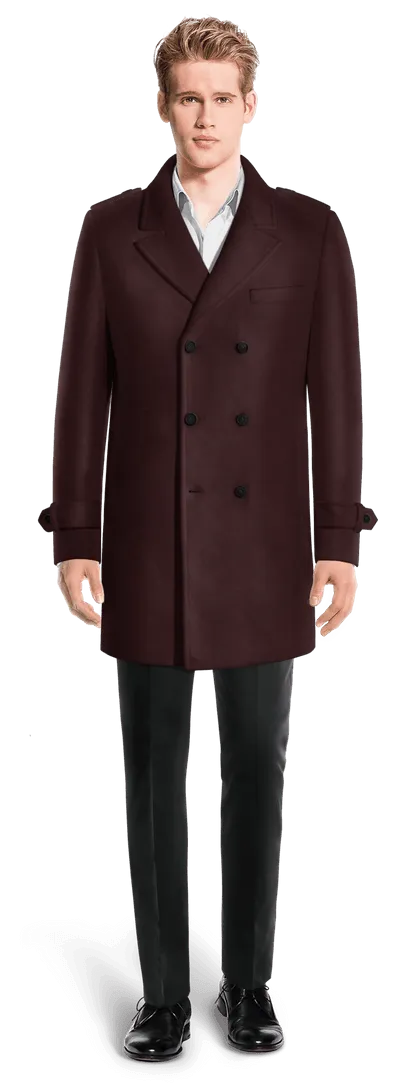 Burgundy Double breasted overcoat with epaulettes