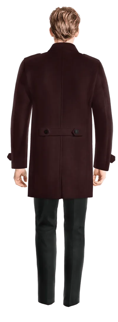 Burgundy Double breasted overcoat with epaulettes