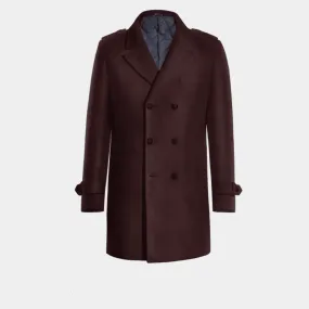 Burgundy Double breasted overcoat with epaulettes