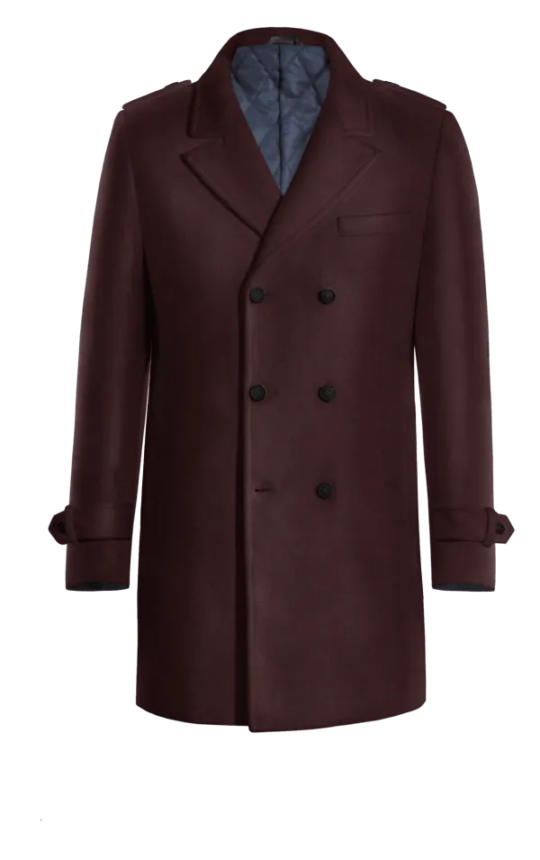 Burgundy Double breasted overcoat with epaulettes