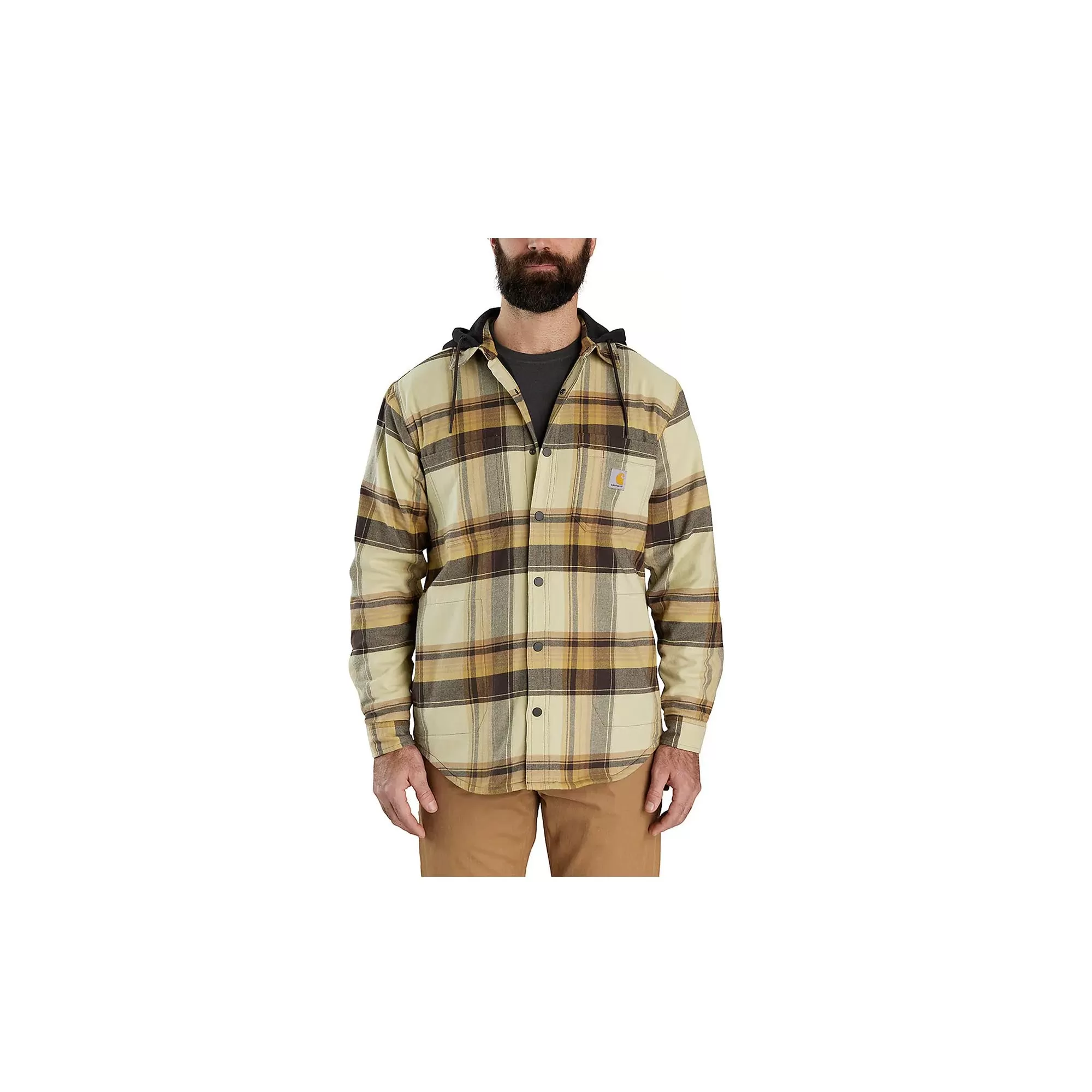 Carhartt Rugged Flex Relaxed Fit Flannel Fleece Hooded Shirt Jac Brown Malt