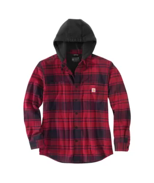 Carhartt Rugger Flex Relaxed Fit Flannel Fleece Lined Hooded Shirt Jac