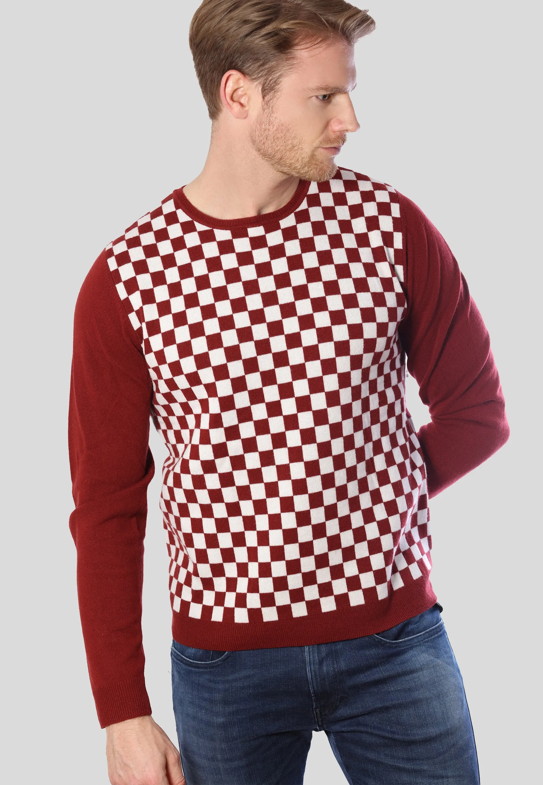 Checker Print Cashmere Merino Sweater