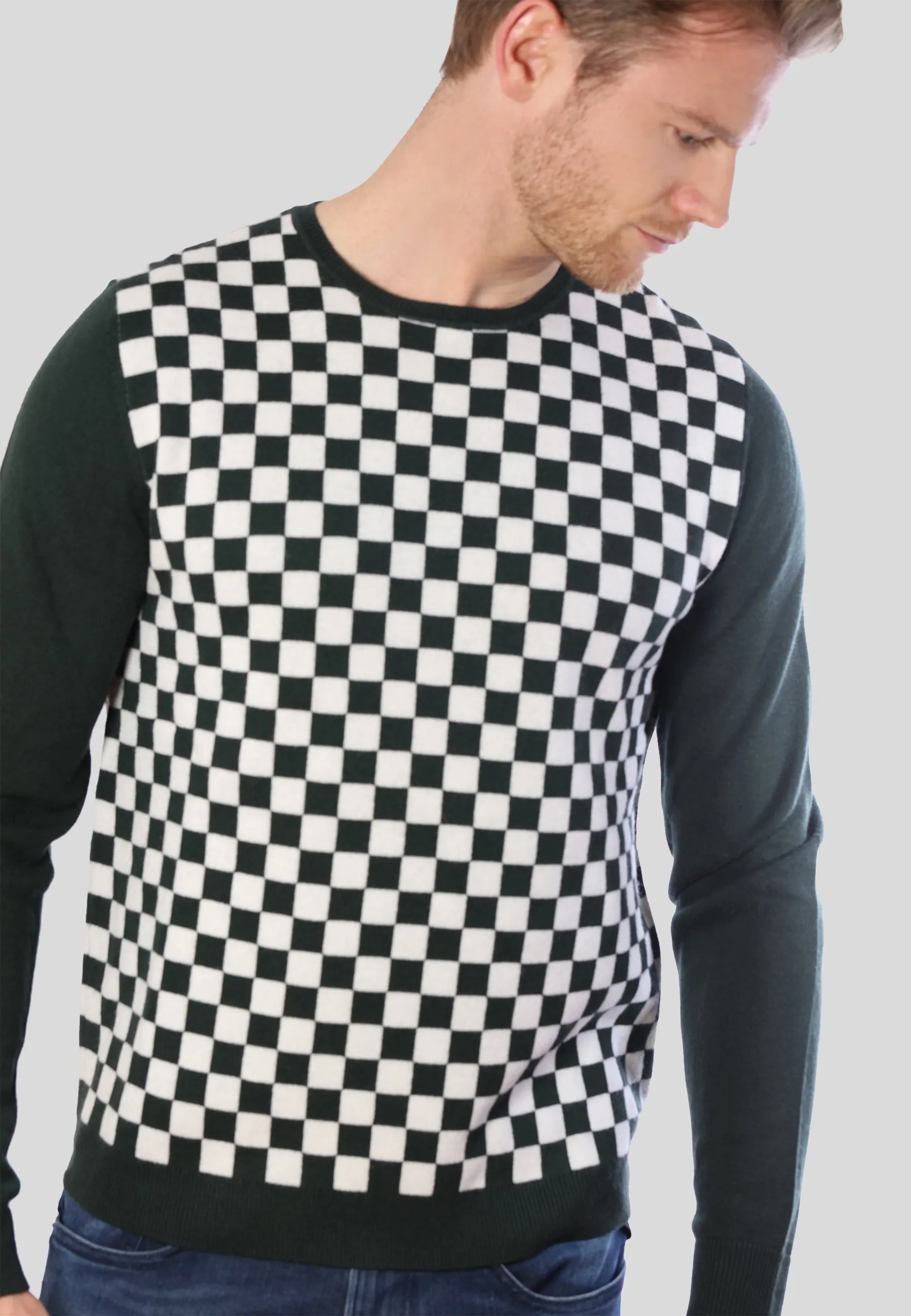 Checker Print Cashmere Merino Sweater