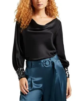 cinq a sept Sequin Cuff Taylee Silk Top