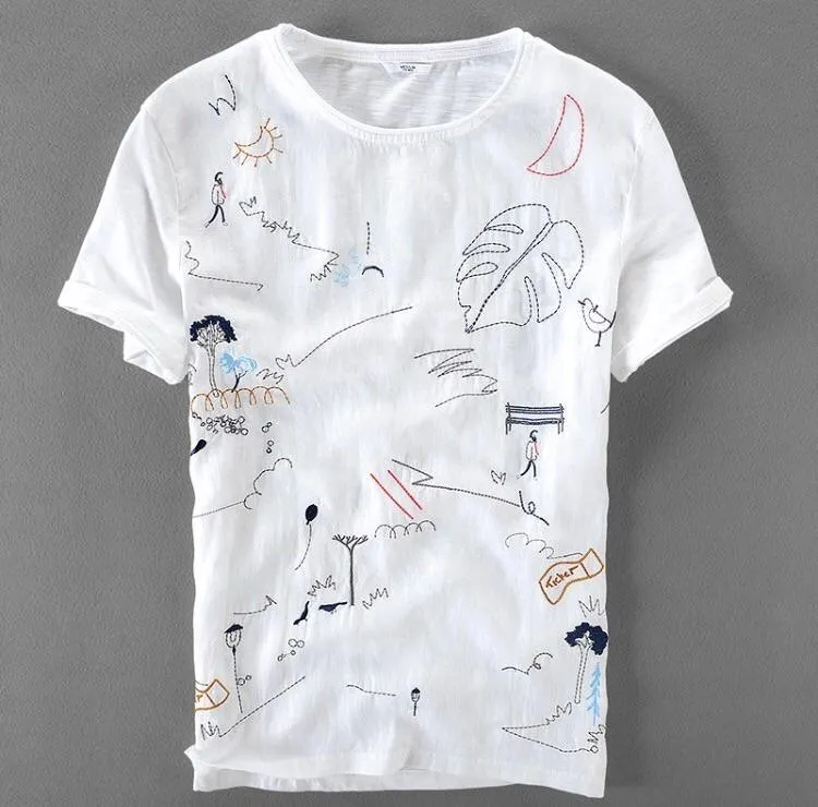 Contemporary Cartoon Linen T-Shirt V