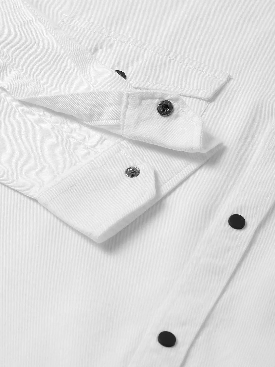 Contrast Button Cotton Twill White Shirt - Caravan