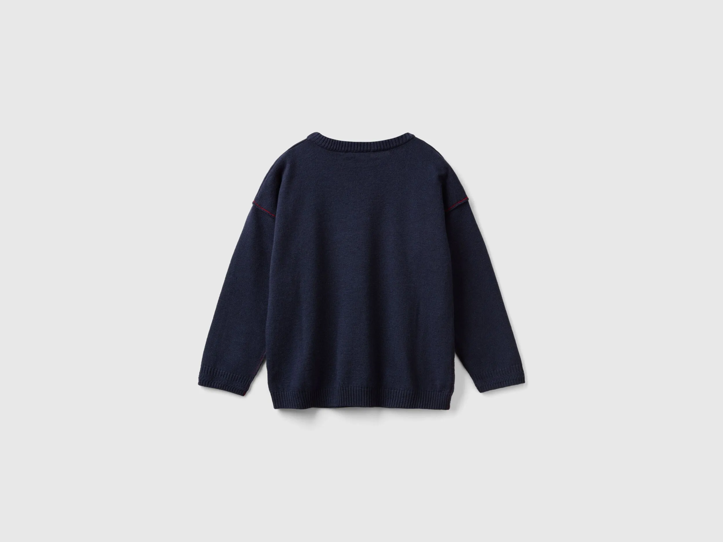 Crew neck sweater with embroidery - Blue | Benetton