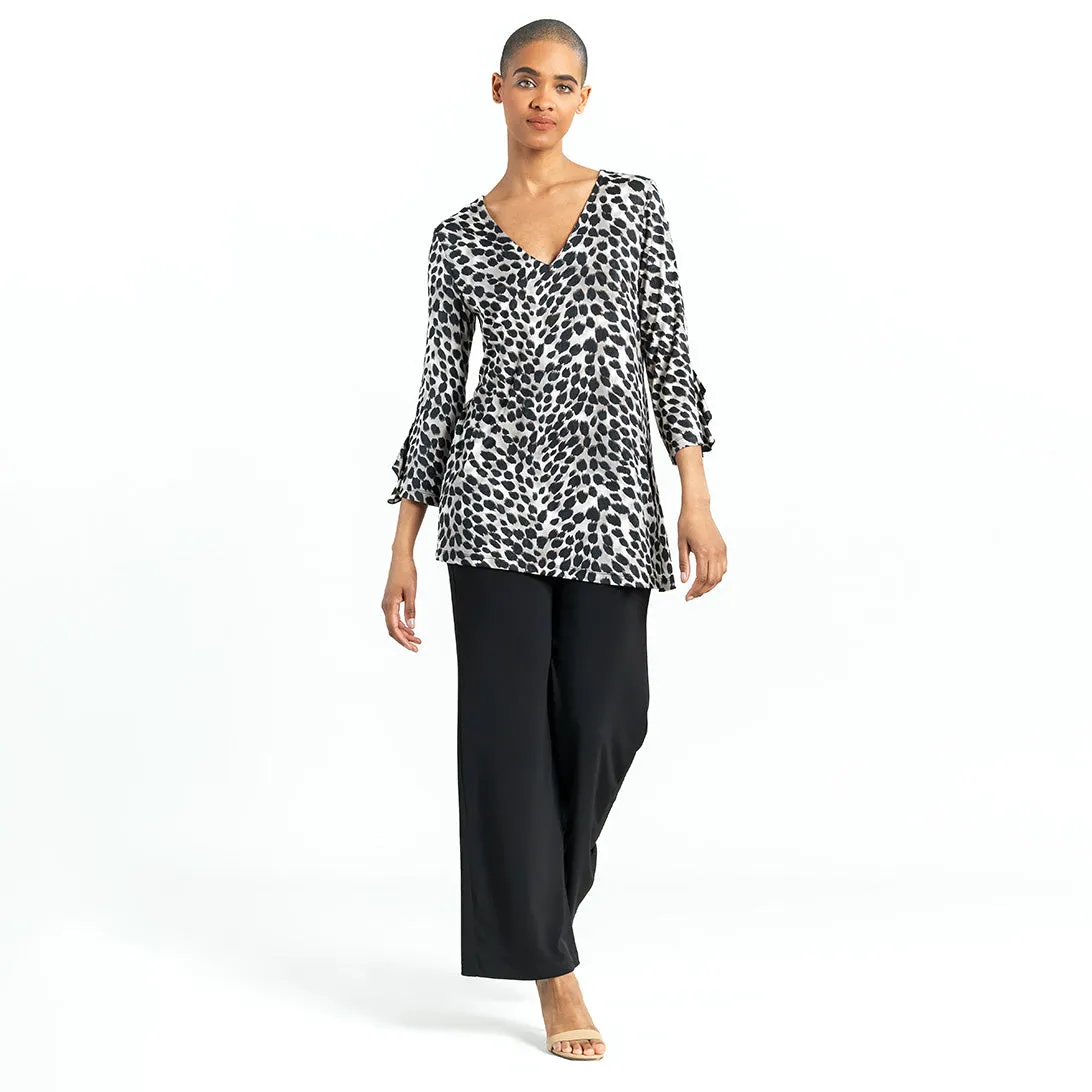 Crushed Silk Knit - Flutter Cuff Side Vent Tunic - Cheetah Spot - Final Sale!