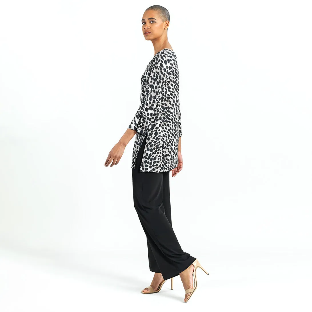 Crushed Silk Knit - Flutter Cuff Side Vent Tunic - Cheetah Spot - Final Sale!