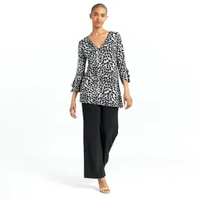 Crushed Silk Knit - Flutter Cuff Side Vent Tunic - Cheetah Spot - Final Sale!