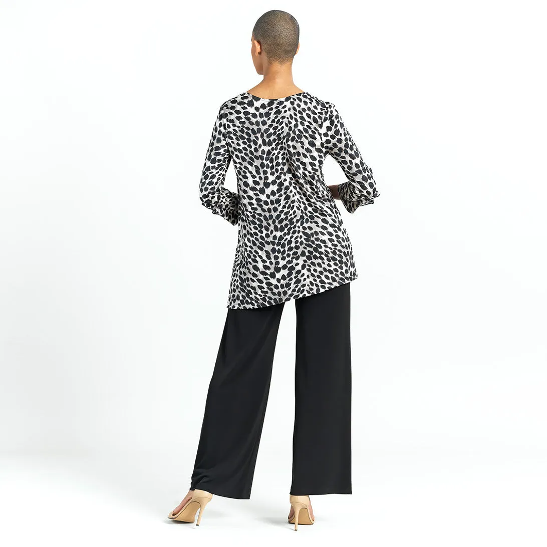 Crushed Silk Knit - Flutter Cuff Side Vent Tunic - Cheetah Spot - Final Sale!