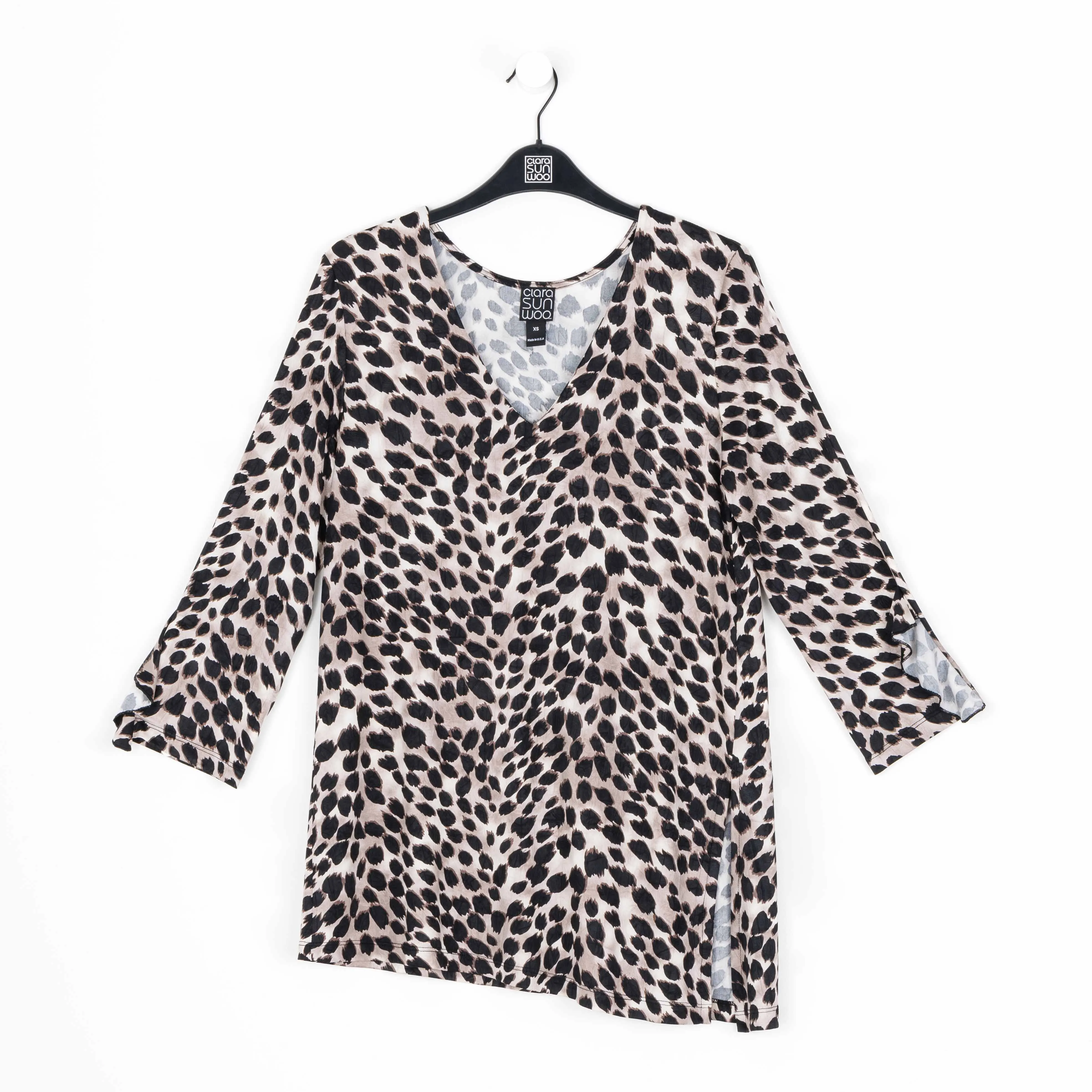 Crushed Silk Knit - Flutter Cuff Side Vent Tunic - Cheetah Spot - Final Sale!