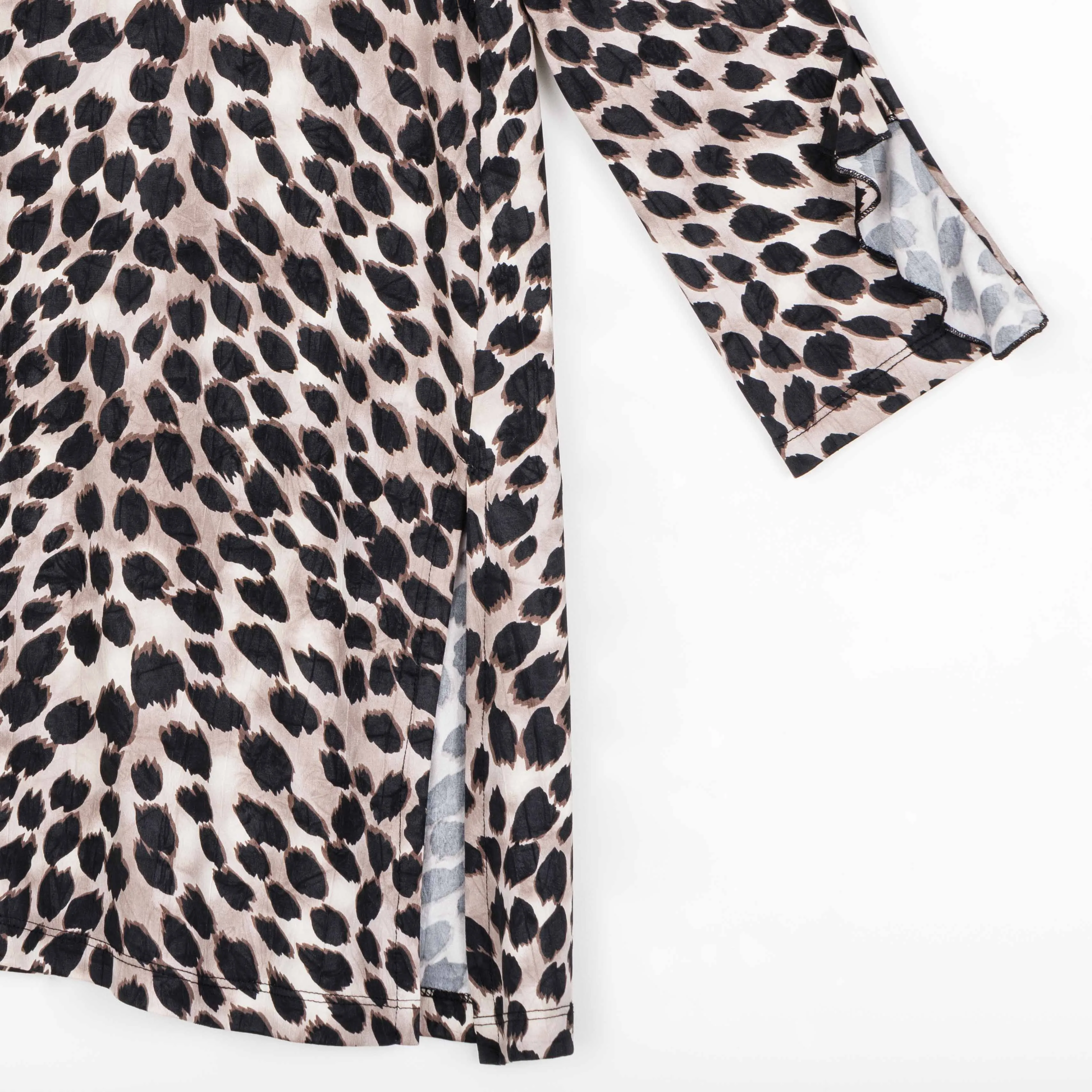 Crushed Silk Knit - Flutter Cuff Side Vent Tunic - Cheetah Spot - Final Sale!