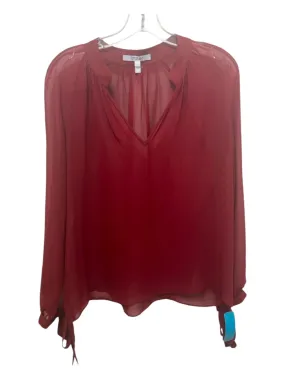 Derek Lam 10 Crosby Size 4 Red Silk V Neck Long Sleeve Semi Sheer Tie Cuff Top