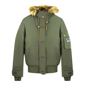 Diesel W-Jame-21 Faux Fur Trimmed Green Bomber Jacket