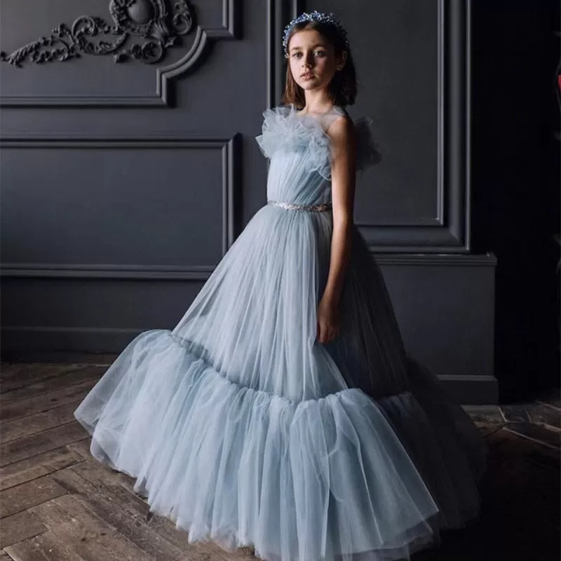 Elegant Sky Blue Tulle Ball Gown