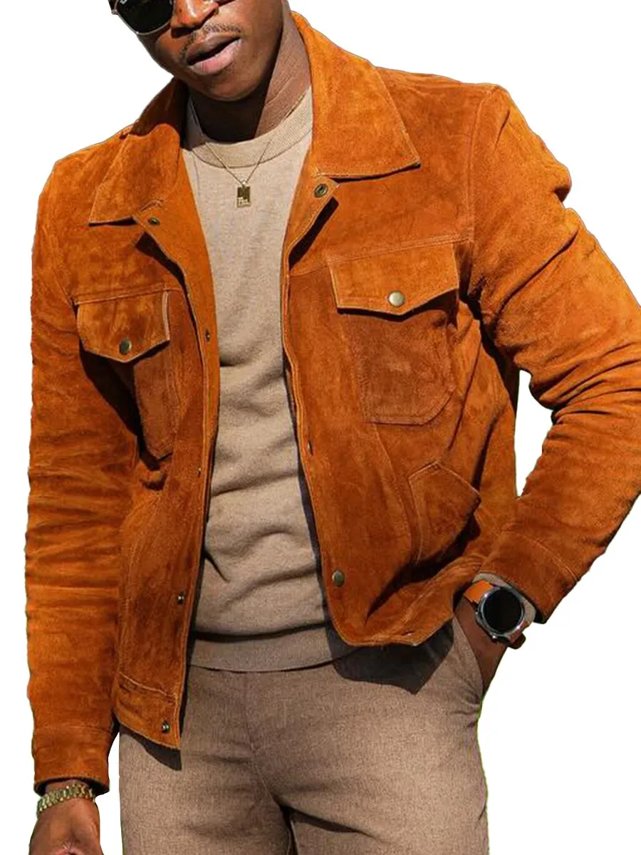 Fashion Multi-Pocket Lapel Suede Jacket