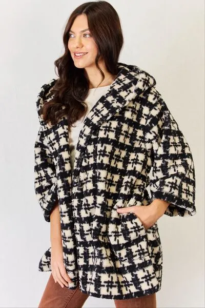 Fuzzy Plaid Hooded Shacket