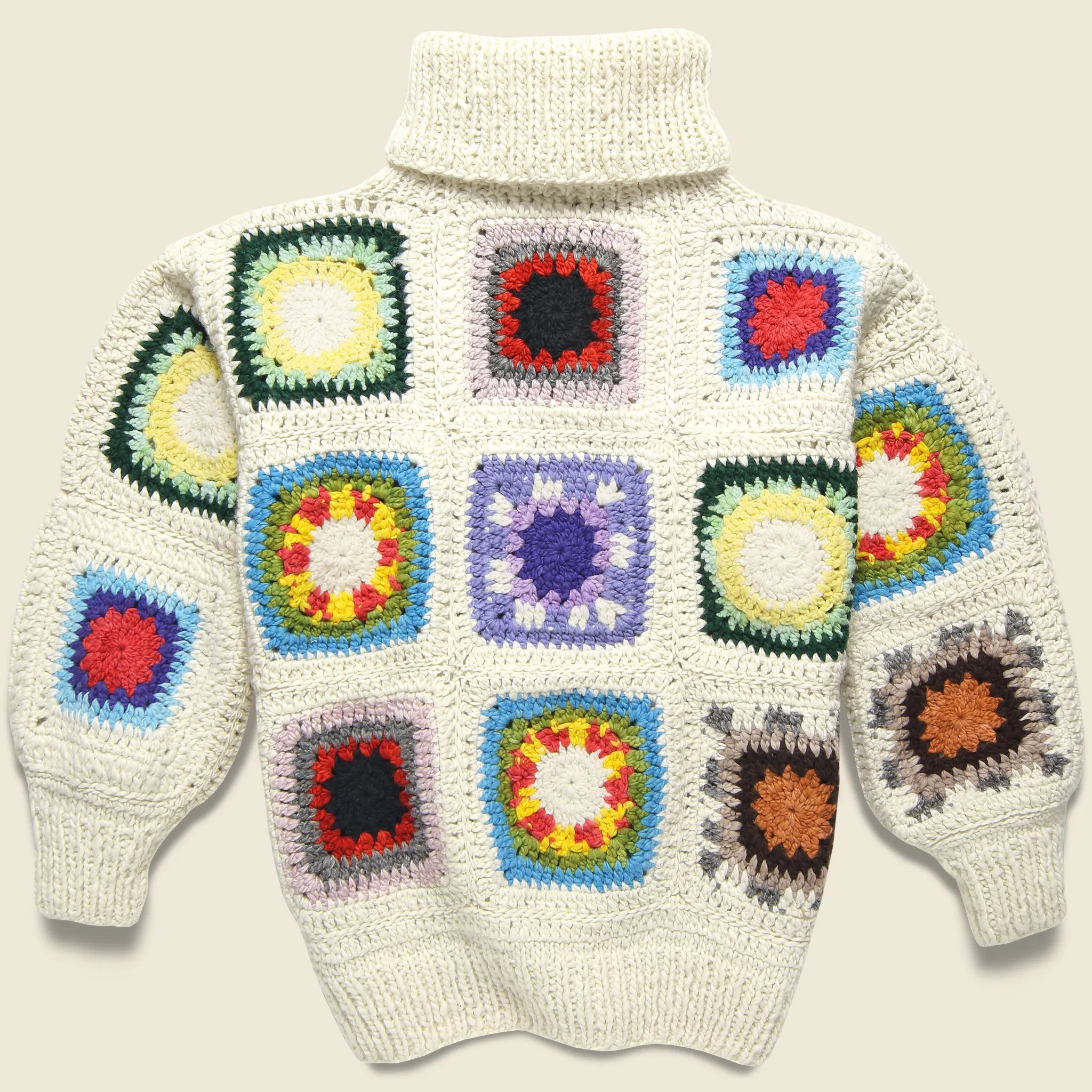 Granny Square Turtleneck Pullover - Ivory