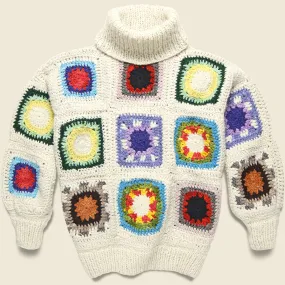 Granny Square Turtleneck Pullover - Ivory