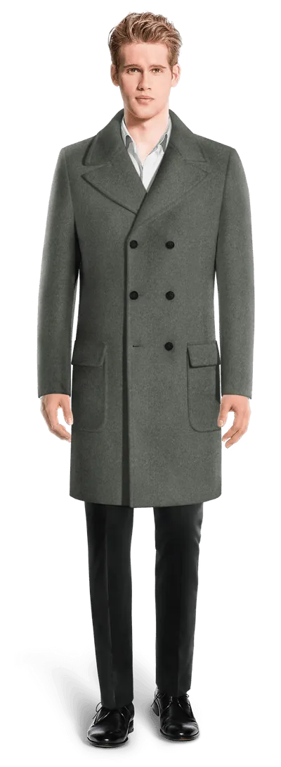 Grey Long Pure wool Double breasted overcoat