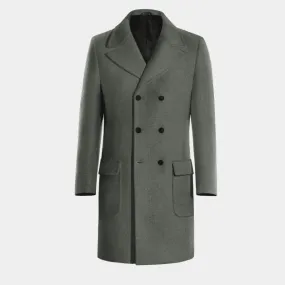 Grey Long Pure wool Double breasted overcoat