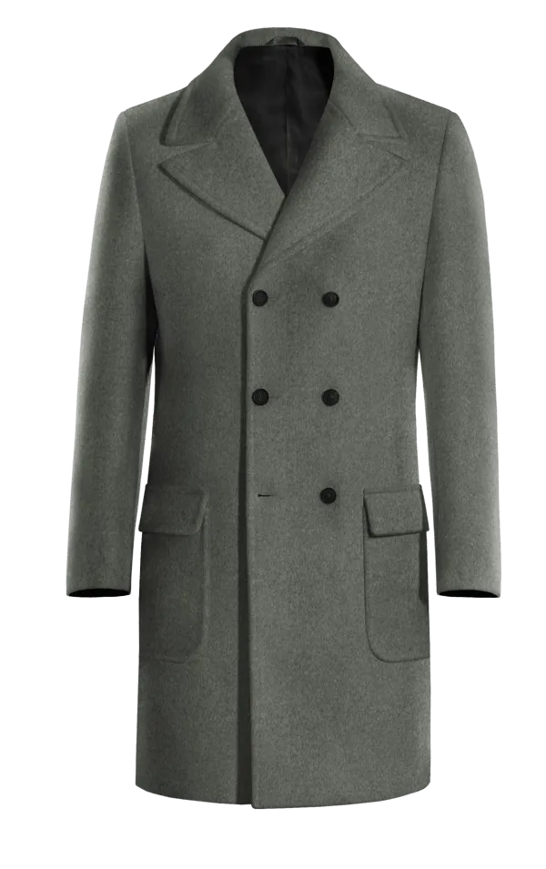 Grey Long Pure wool Double breasted overcoat