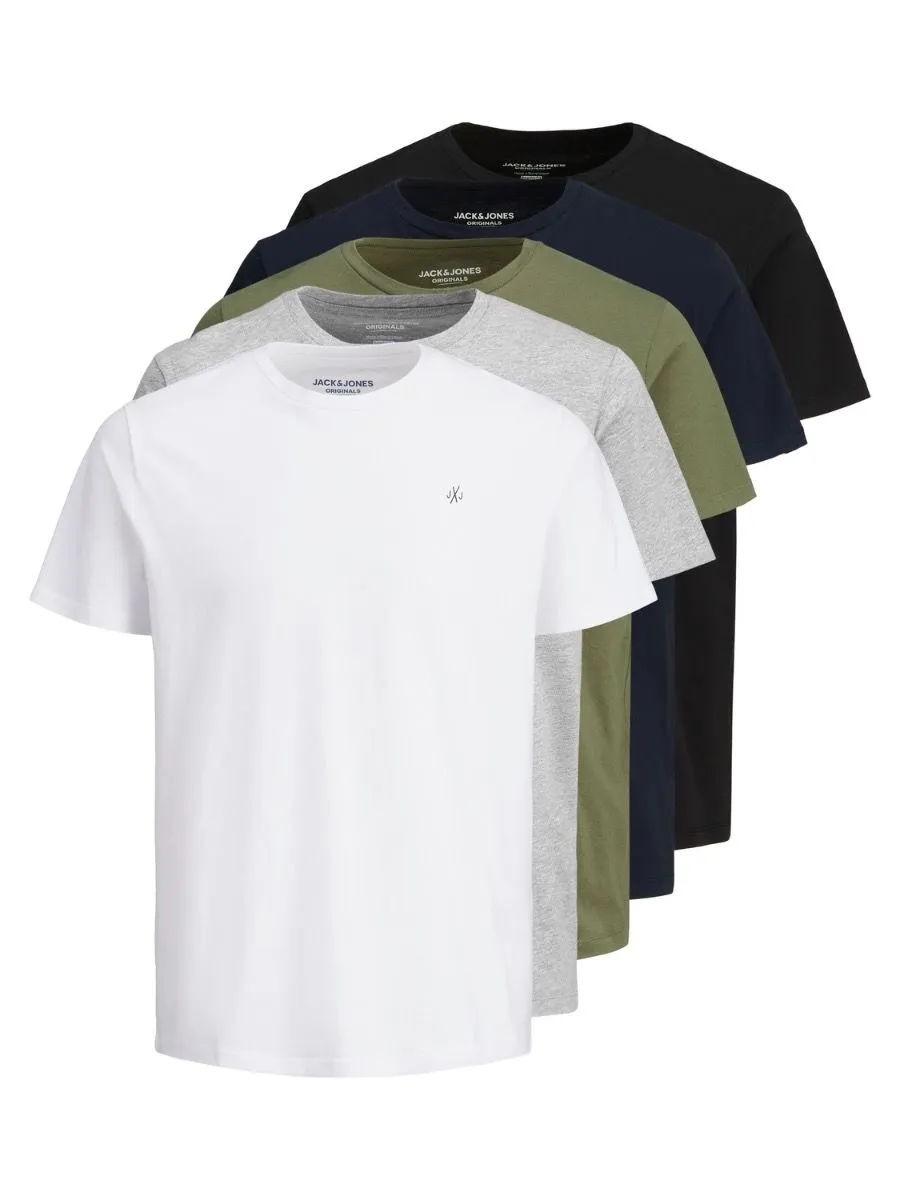 Jack & Jones 5 Pack Logo Crew Neck T-Shirt White