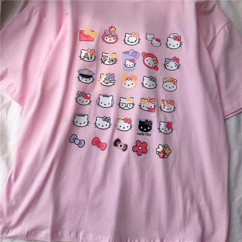 JAPANESE CUTE CAT PRINT PASTEL PINK T-SHIRT BY60038