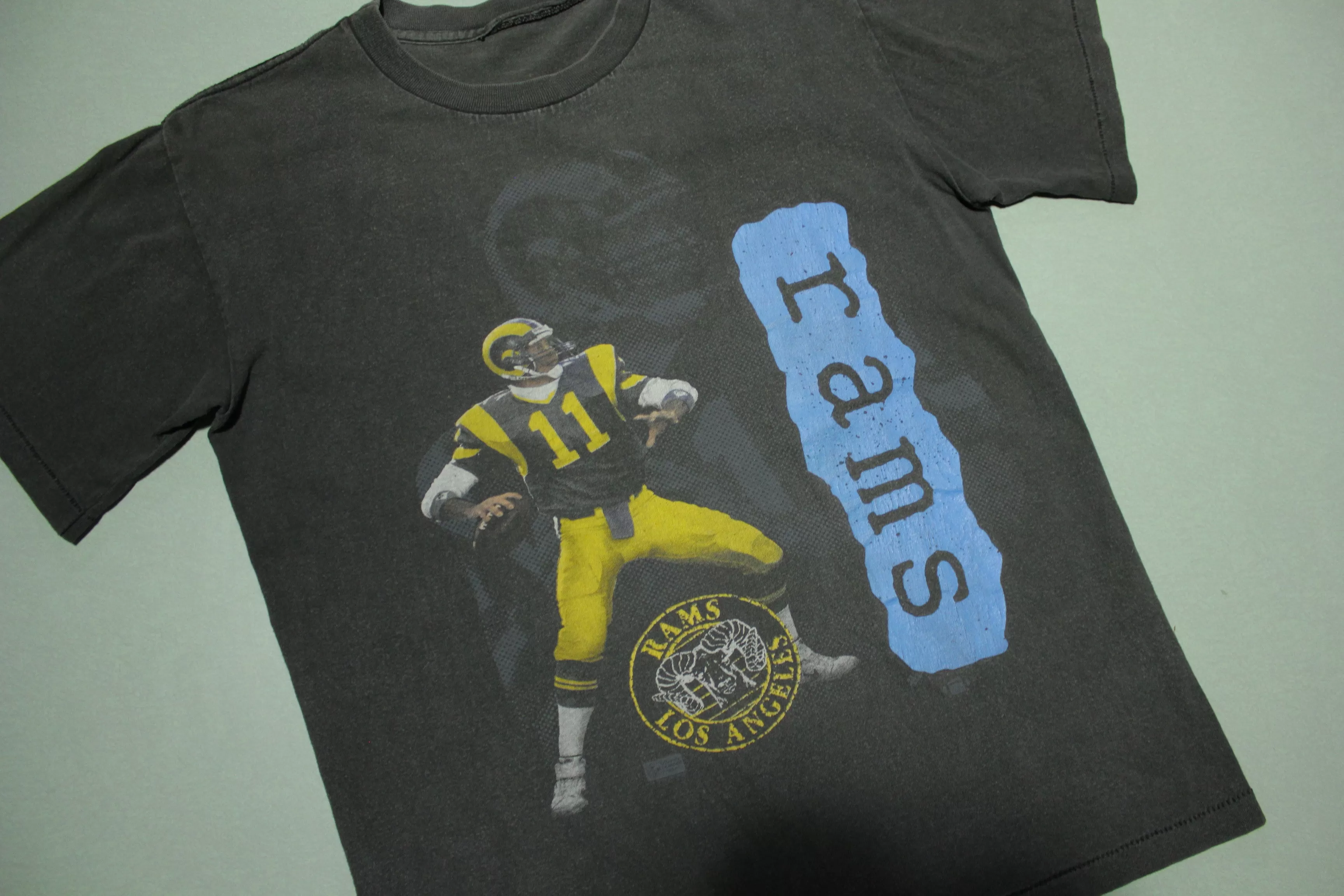 Jim Everett Vintage 90's Rams Single Stitch Faded Black NFL T-Shirt