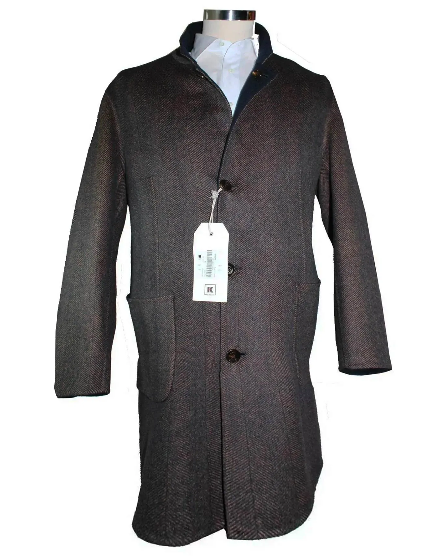 Kired Long Coat Midnight Blue Dark Brown Reversible Overcoat EU 58/ US 46 SALE