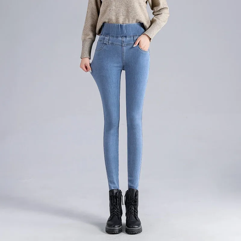 Korean Version Retro High Waist Stretch Skinny Denim Jeans for Women