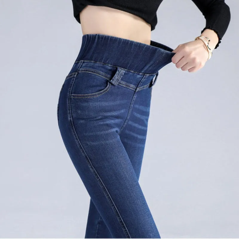 Korean Version Retro High Waist Stretch Skinny Denim Jeans for Women