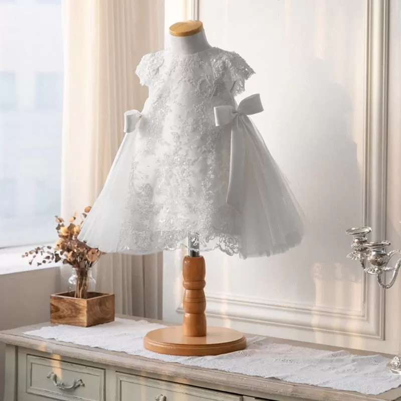 Lace Bow Toddler Christening Gown