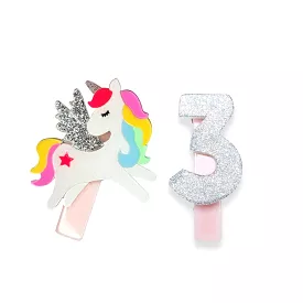 Lilies & Roses Alligator Clip Set - Unicorn Birthday Number 3