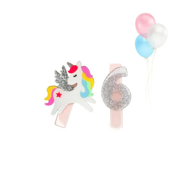 Lilies & Roses Alligator Clip Set - Unicorn Birthday Number 6