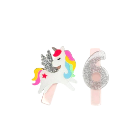 Lilies & Roses Alligator Clip Set - Unicorn Birthday Number 6